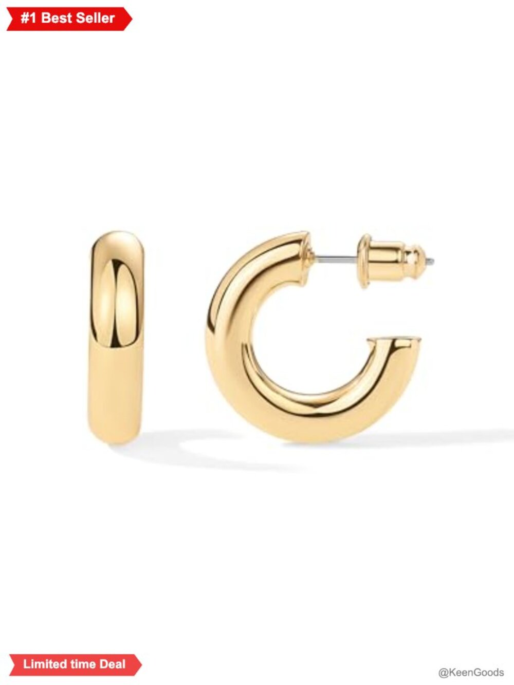 Chunky Gold Hoop Earrings 14K Gold Plated Lightweight 20mm Women's